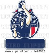Vector Clip Art of Retro American Football Player Holding up a Ball with Text Space for Super Bowl LI in a Red White and Blue Circle by Patrimonio