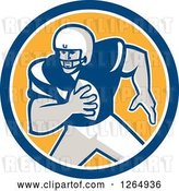 Vector Clip Art of Retro American Football Player in a Blue White and Yellow Circle by Patrimonio