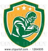 Vector Clip Art of Retro American Football Player in a Yellow Green and White Shield by Patrimonio