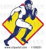 Vector Clip Art of Retro American Football Player Quaterback Running over a Diamond by Patrimonio
