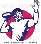 Vector Clip Art of Retro American Football Player Quaterback Throwing the Ball over a Circle by Patrimonio