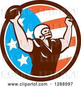 Vector Clip Art of Retro American Football Player Scoring a Touchdown in an American Circle by Patrimonio