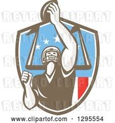 Vector Clip Art of Retro American Football Player Scoring a Touchdown in an American Shield by Patrimonio