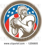 Vector Clip Art of Retro American Football Player Throwing in a Flag Circle by Patrimonio