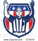 Vector Clip Art of Retro American Football Referee Holding His Arms up for Touchdown by Patrimonio