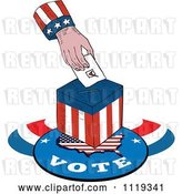 Vector Clip Art of Retro American Hand Inserting a Voters Ballot into a Box by Patrimonio