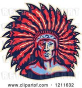 Vector Clip Art of Retro American Indian Chief and Feather Headdress by Patrimonio