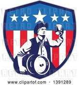 Vector Clip Art of Retro American Patriot Guy Carrying a Beer Keg and Holding up a Mug in an American Shield by Patrimonio