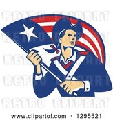 Vector Clip Art of Retro American Patriot Minuteman Revolutionary Soldier Holding a Flag Banner by Patrimonio