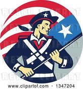 Vector Clip Art of Retro American Patriot Minuteman Revolutionary Soldier Holding a Flag Banner in a Circle by Patrimonio