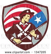 Vector Clip Art of Retro American Patriot Minuteman Revolutionary Soldier Holding a Flag Banner in a Shield by Patrimonio