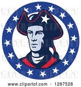 Vector Clip Art of Retro American Patriot Minuteman Revolutionary Soldier in a Circle of Stars by Patrimonio