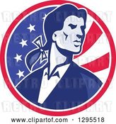 Vector Clip Art of Retro American Patriot Minuteman Revolutionary Soldier in an American Circle by Patrimonio