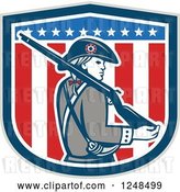 Vector Clip Art of Retro American Patriot Minuteman with a Rifle over a Shield by Patrimonio