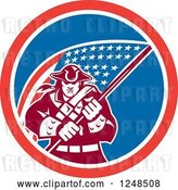 Vector Clip Art of Retro American Patriot Soldier and Flag in a Circle by Patrimonio