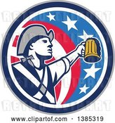 Vector Clip Art of Retro American Patriot Soldier Toasting with a Beer in an American Circle by Patrimonio