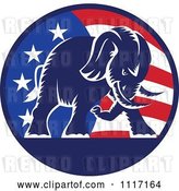 Vector Clip Art of Retro American Republican Political Party Elephant over an American Circle 1 by Patrimonio