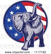 Vector Clip Art of Retro American Republican Political Party Elephant over an American Circle 3 by Patrimonio