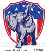 Vector Clip Art of Retro American Republican Political Party Elephant over an American Shield 1 by Patrimonio