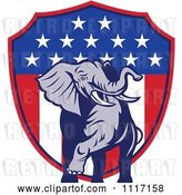 Vector Clip Art of Retro American Republican Political Party Elephant over an American Shield 2 by Patrimonio