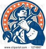Vector Clip Art of Retro American Revolutionary Patriot Soldier Mechanic Guy Holding a Spanner Wrench in a Circle by Patrimonio