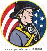 Vector Clip Art of Retro American Revolutionary Soldier Patriot Minuteman in a Circle of Stars and Stripes by Patrimonio