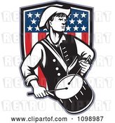 Vector Clip Art of Retro American Revolutionary War Soldier Patriot Minuteman Drummer with a Shield of Stars and Stripes by Patrimonio