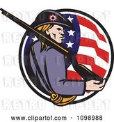 Vector Clip Art of Retro American Revolutionary War Soldier Patriot Minuteman with a Rifle in a Circle of Stars and Stripes by Patrimonio
