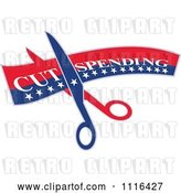 Vector Clip Art of Retro American Scissors Cutting a Cut Spending Banner by Patrimonio