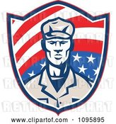 Vector Clip Art of Retro American Soldier on a Shield by Patrimonio