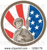 Vector Clip Art of Retro American Soldier with a Bayonet in an American Flag Circle by Patrimonio