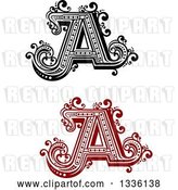 Vector Clip Art of Retro and Red Capital Letter a Designs with Flourishes by Vector Tradition SM