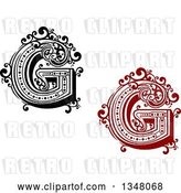 Vector Clip Art of Retro and Red Capital Letter G with Flourishes by Vector Tradition SM