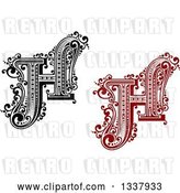 Vector Clip Art of Retro and Red Capital Letter H with Flourishes by Vector Tradition SM