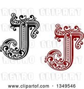 Vector Clip Art of Retro and Red Capital Letter J with Flourishes by Vector Tradition SM