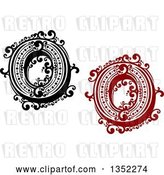 Vector Clip Art of Retro and Red Capital Letter O Designs with Flourishes by Vector Tradition SM