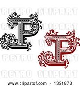 Vector Clip Art of Retro and Red Capital Letter P with Flourishes by Vector Tradition SM