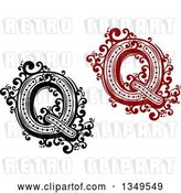 Vector Clip Art of Retro and Red Capital Letter Q with Flourishes by Vector Tradition SM