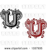 Vector Clip Art of Retro and Red Capital Letter U with Flourishes by Vector Tradition SM