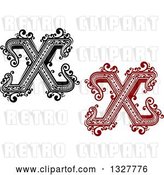 Vector Clip Art of Retro and Red Capital Letter X Designs with Flourishes by Vector Tradition SM