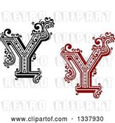 Vector Clip Art of Retro and Red Capital Letter Y with Flourishes by Vector Tradition SM