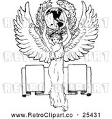 Vector Clip Art of Retro Angel Holding the World over a Banner by Prawny Vintage