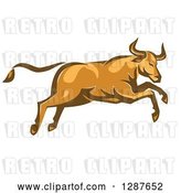 Vector Clip Art of Retro Angry Bull Attacking and Jumping by Patrimonio