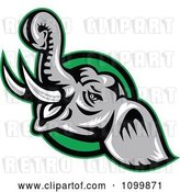 Vector Clip Art of Retro Angry Elephant over a Green Circle by Patrimonio