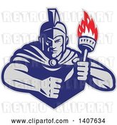 Vector Clip Art of Retro Angry Greek Warrior Holding a Flaming Torch, with a Balled Fist by Patrimonio