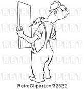 Vector Clip Art of Retro Angry Guy Repairing a Fence by Picsburg