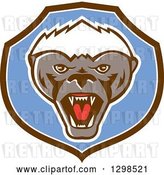 Vector Clip Art of Retro Angry Honey Badger in a Brown White and Blue Shield by Patrimonio