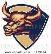 Vector Clip Art of Retro Angry Longhorn Bull Emerging from a Shield by Patrimonio