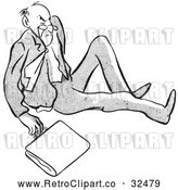 Vector Clip Art of Retro Angry Man After Falling Black and White by Picsburg