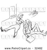 Vector Clip Art of Retro Angry Man and Woman After Tripping over a Toy Black and White by Picsburg